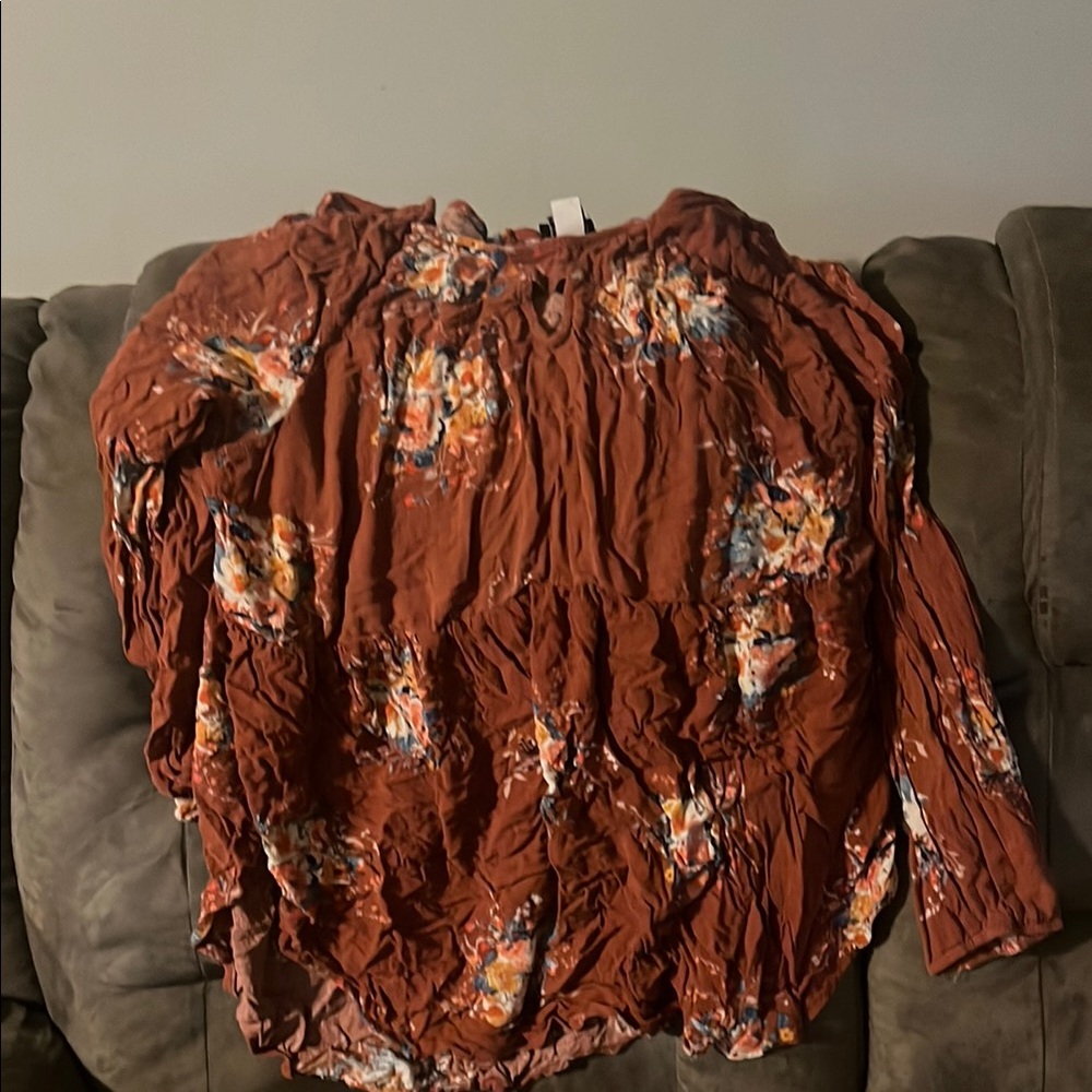 Torrid Brown Ruffled 3/4 Sleeve Blouse